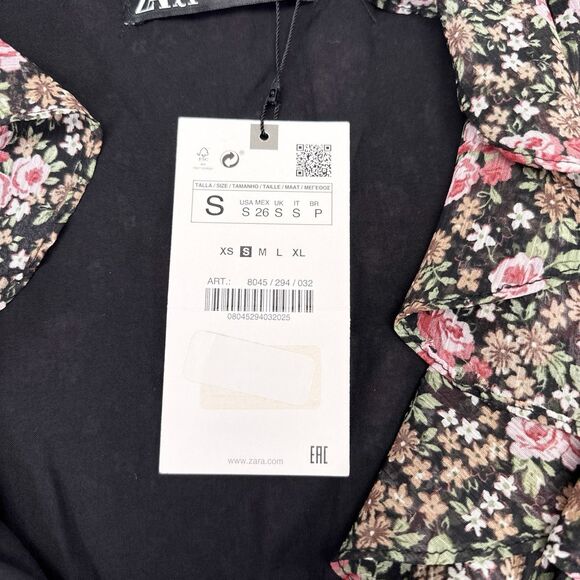 Zara Dress Size Small Multicolor Floral Ruffle Trim 3/4 Sleeves Flowy Shift NEW - Picture 8 of 11